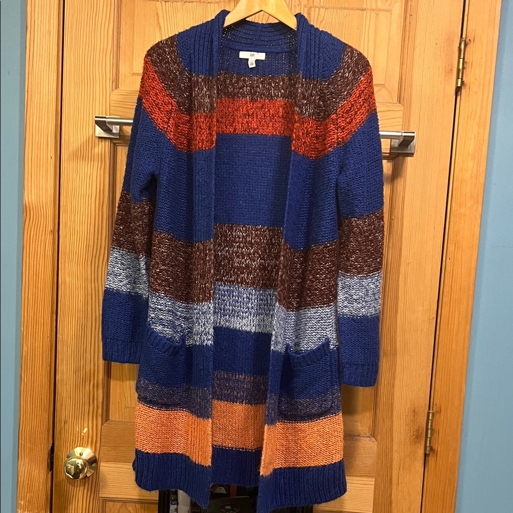 BP Multicolor Shaggy Striped Buttonless Cardigan Sz XS